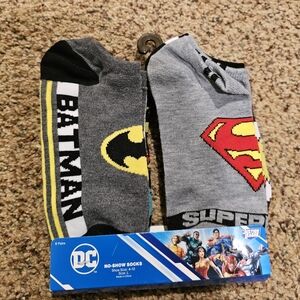 DC Batman Superman 6 Pair No-Show Socks Boys Girls Teen Justice League NEW